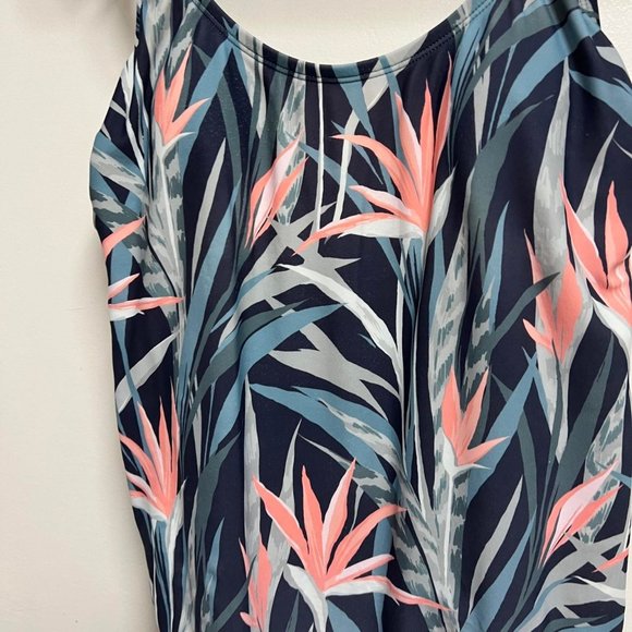 Kona Sol Swimsuit Womens Small Floral Green Pink One Piece Medium Coverage - Picture 2 of 4